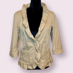 Talbots Ruffle Trim Blazer Short Waisted Tan Size 10 Petite